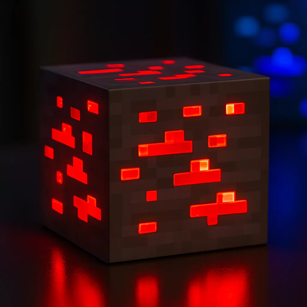 Lampe bloc de redstone Minecraft LED réaliste. Déco pixelisée lumineuse parfaite pour chambre gamer et idée cadeau originale.